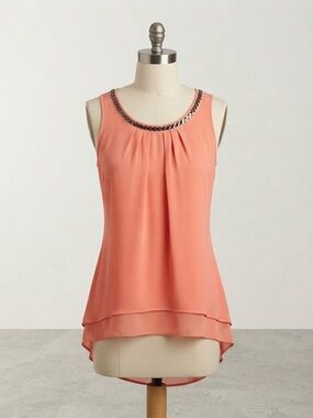 Alfani Coral Sleeveless Sequin-Trim Layered Chiffon Camisole